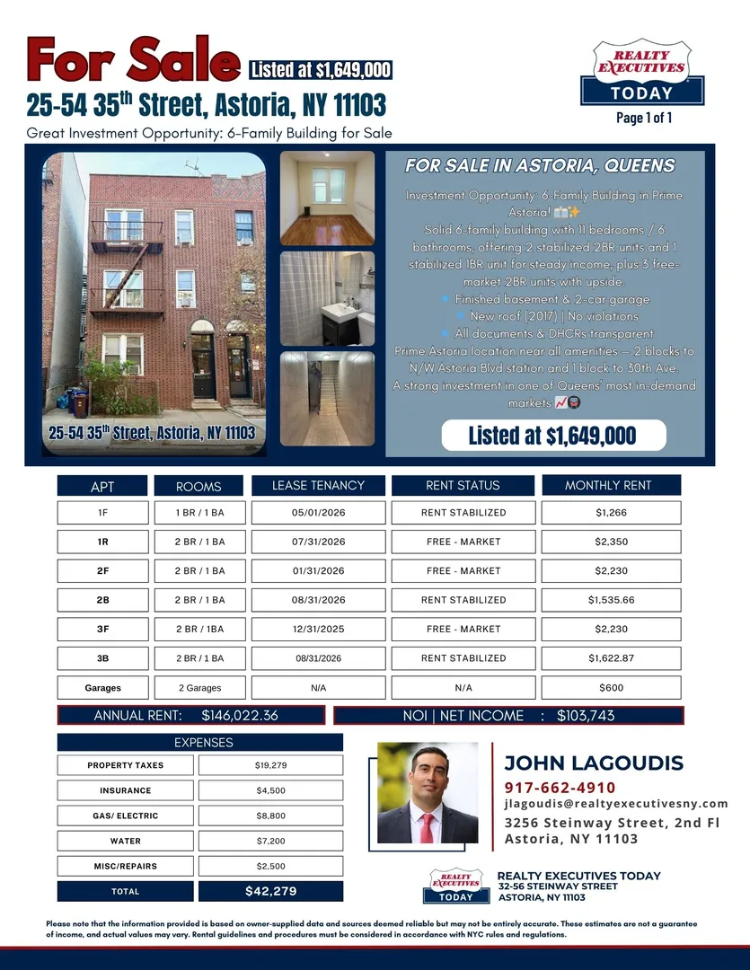 MultiFamily Property at 25 54 35th Street in Astoria