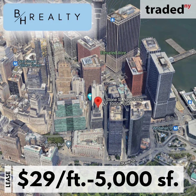 Concierge Nyc Leases 5,000 SF Office Space At 6 Stone Street, New York City With Brokers Jack Mishaan & Jordan Steiner - BH Realty Group